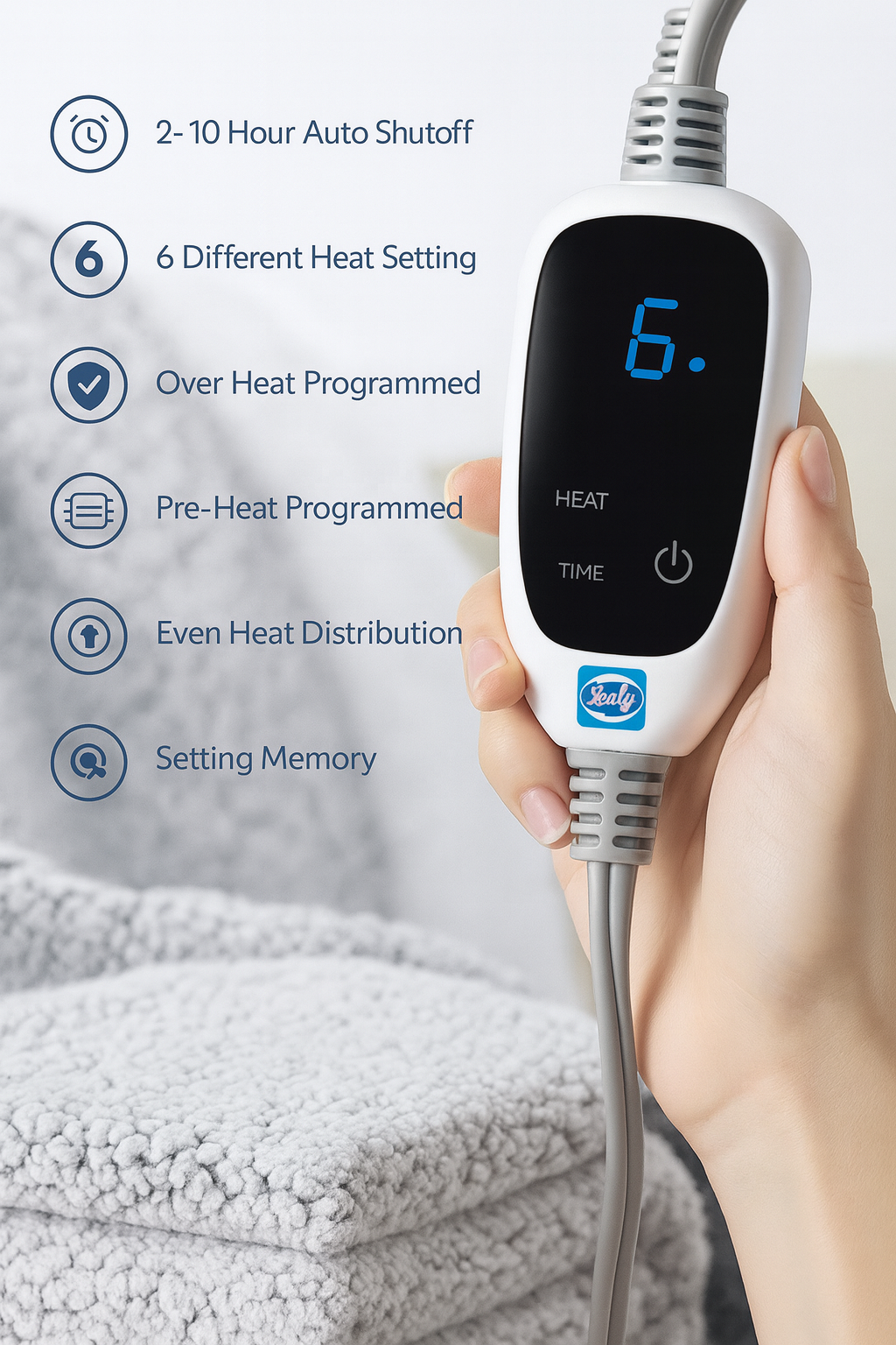 Electric Blanket 50'x60' Heated Throw with 6 Heat Levels, Auto-Off